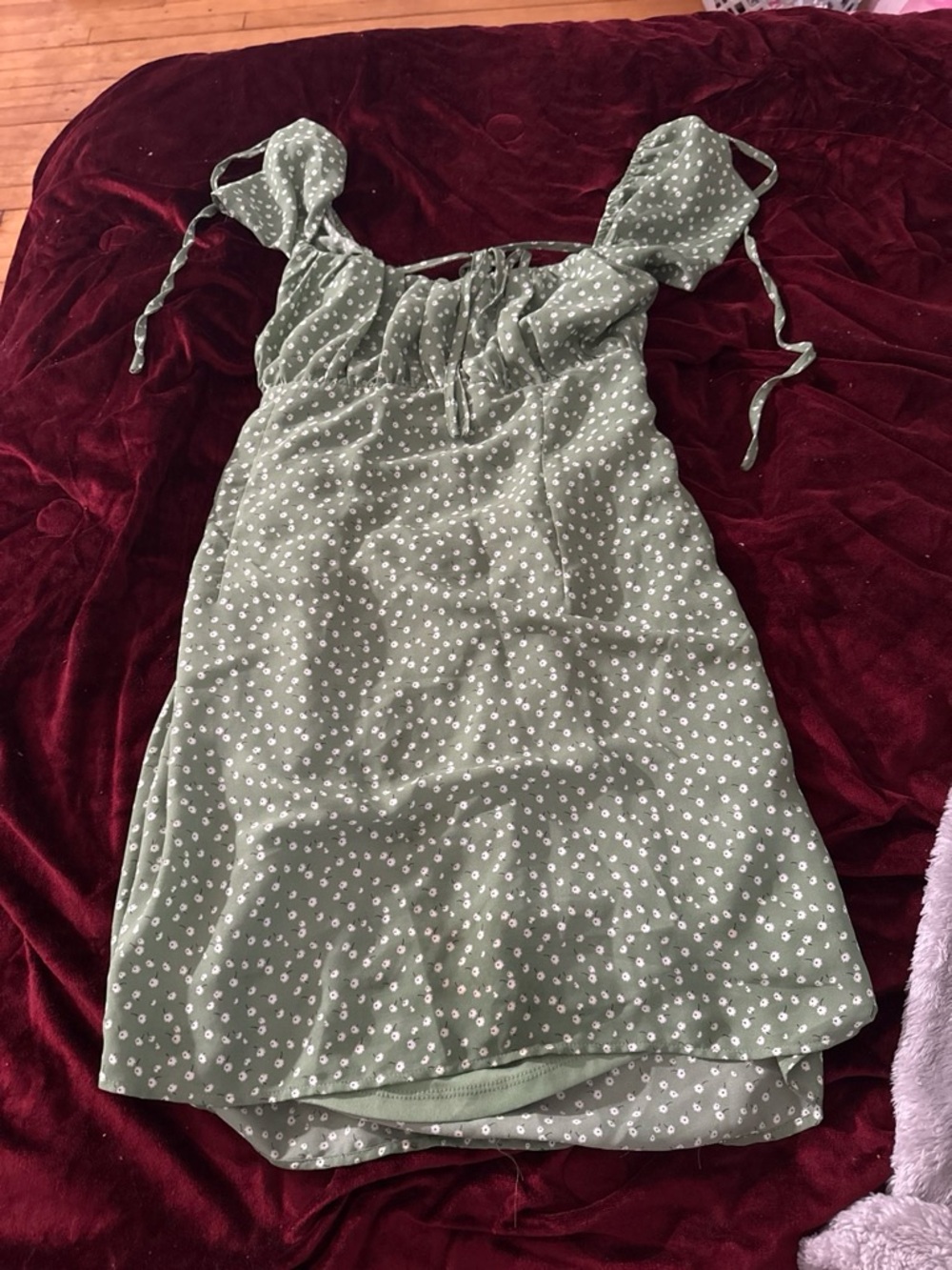 Green Floral Tie-Shoulder Slip Dress